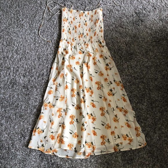 Reformation Sable Midi Dress Small Limo Orange Cream Floral Smoking Stretch - Picture 5 of 8